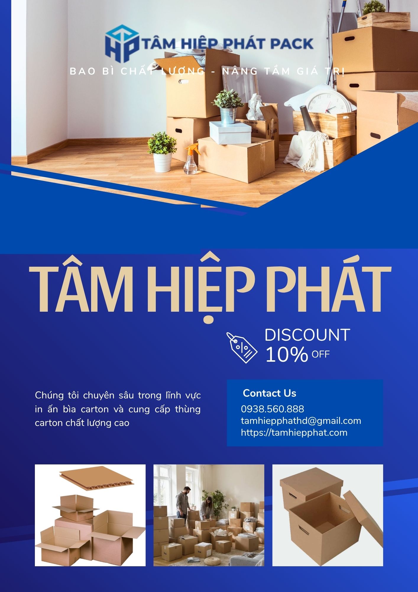 TÂM HIỆP PHÁT luôn là địa chỉ tin cậy của hàng ngàn cá nhân, hộ gia đình và doanh nghiệp khi có nhu cầu mua thùng carton chuyển nhà, chuyển văn phòng trọn gói kích thước lớn.