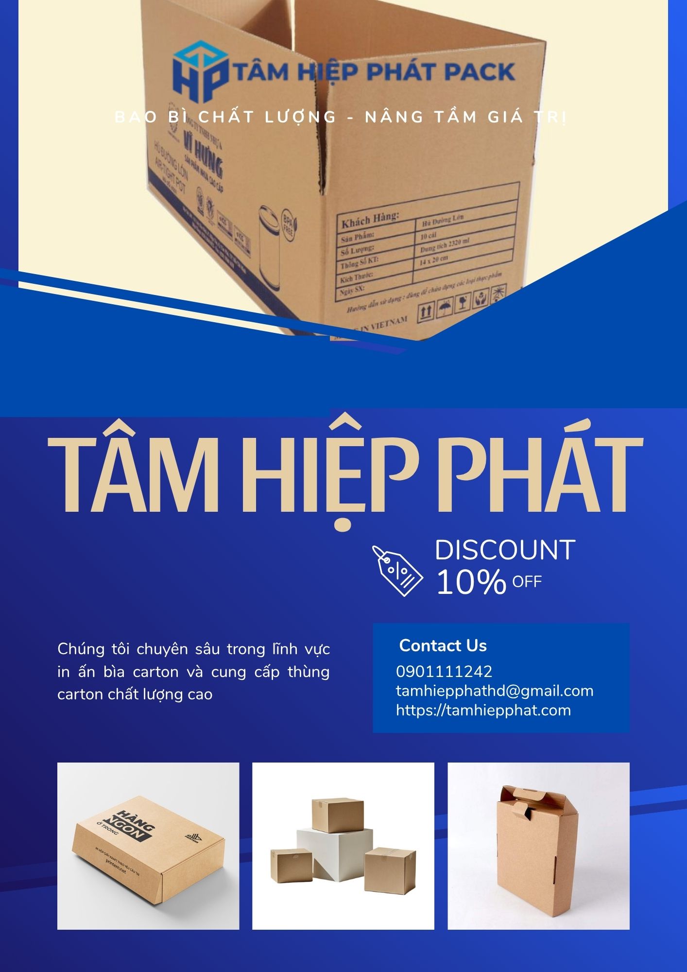 Công ty TNHH Bao Bì Giấy Tâm Hiệp Phát – Xưởng sản xuất hộp carton quy cách theo yêu cầu số lượng ít tại TP.HCM uy tín, chuyên nghiệp hàng đầu