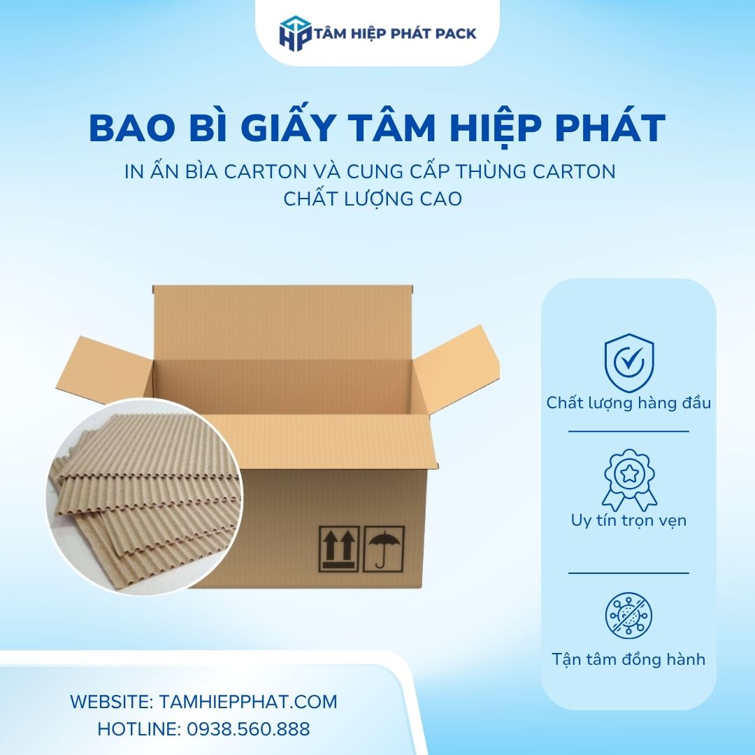 Nhà máy sản xuất bao bì giấy TÂM HIỆP PHÁT là đơn vị uy tín hàng đầu tại TP.HCM và khu vực phía Nam, chuyên trực tiếp tạo phôi sóng, bế xẻ tự động và phân phối đa dạng các dòng Thùng Carton chất lượng cao với mức giá sỉ tận gốc. 