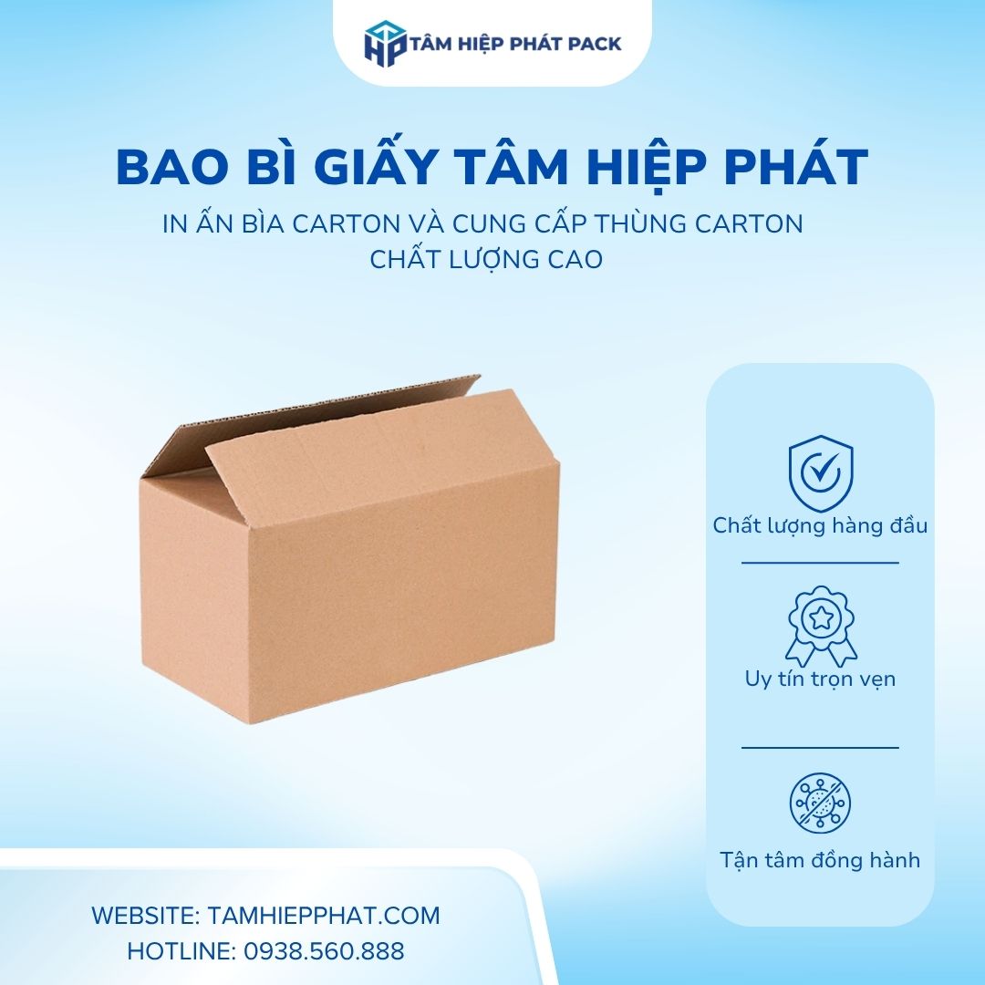 Nhà máy sản xuất bao bì giấy TÂM HIỆP PHÁT là đơn vị uy tín chuyên sản xuất, bế xẻ tự động và phân phối trực tiếp các dòng Thùng Carton từ 3 lớp đến 5 lớp đạt chuẩn cơ lý đóng gói bưu chính với mức giá gốc tại xưởng.