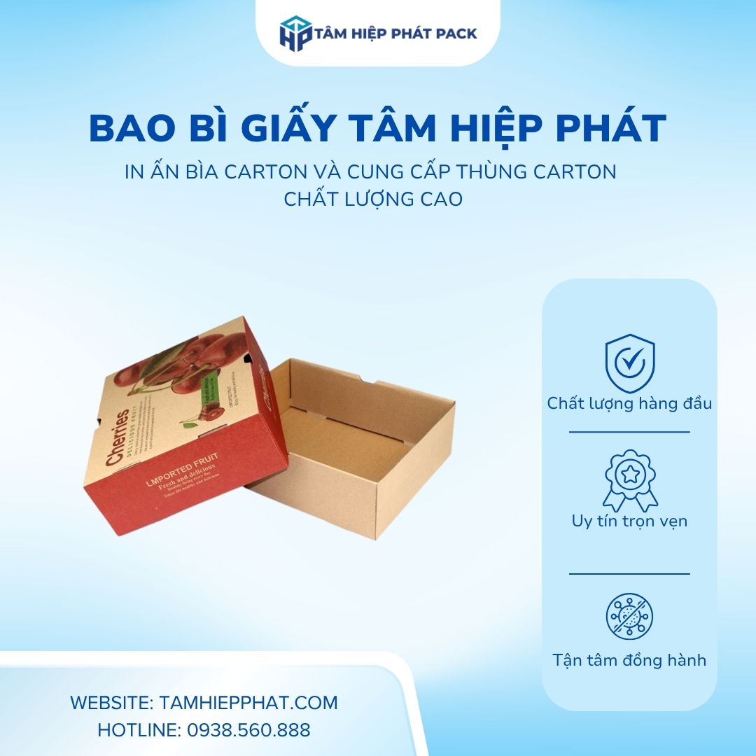 Nhà máy sản xuất bao bì giấy TÂM HIỆP PHÁT tự hào là đơn vị uy tín hàng đầu tại khu vực phía Nam, chuyên sản xuất, bế xẻ tự động và phân phối trực tiếp các dòng Thùng Carton, hộp carton đóng hàng online kích thước nhỏ đạt tiêu chuẩn chất lượng cao.