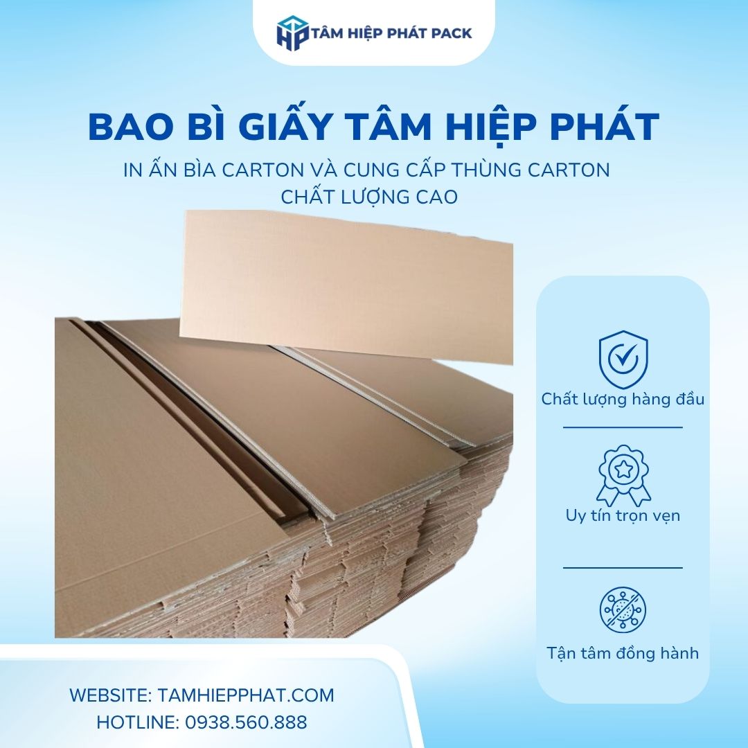 Nhà máy sản xuất bao bì giấy TÂM HIỆP PHÁT tự hào là đơn vị uy tín tiên phong tại TP.HCM chuyên sản xuất, gia công, cắt xẻ và cung ứng trực tiếp các dòng tấm carton