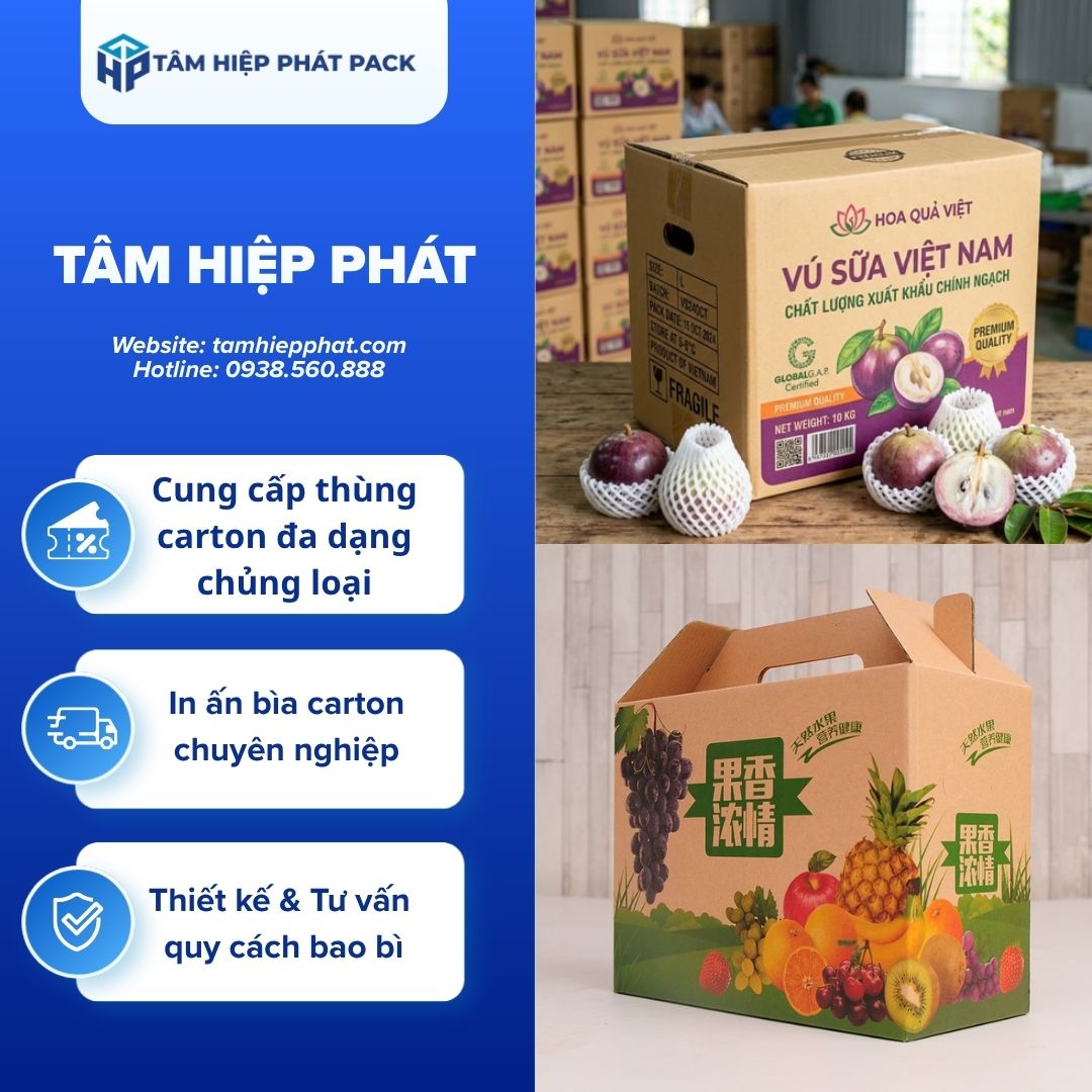 Quý doanh nghiệp, hợp tác xã và thương lái có nhu cầu tư vấn kỹ thuật chuyên sâu hoặc nhận bảng báo giá sản xuất thùng carton đóng nông sản xuất khẩu cạnh tranh nhất, xin vui lòng liên hệ ngay với TÂM HIỆP PHÁT để được đội ngũ kỹ sư hỗ trợ nhanh chóng và tận tâm nhất!