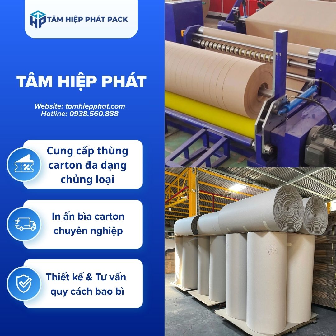 Nhà máy bao bì giấy TÂM HIỆP PHÁT tự hào là đơn vị trực tiếp nhập khẩu phôi giấy nguyên sinh, vận hành dây chuyền chạy sóng độc lập và gia công bế xẻ tự động hàng đầu tại khu vực TP.HCM và các tỉnh lân cận. 